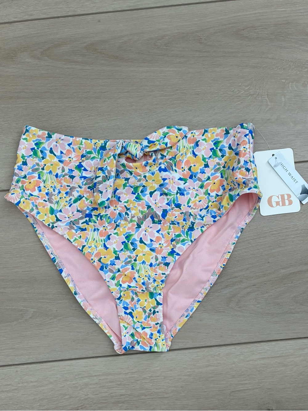 GB Floral High-Waist Bikini Bottoms in Pink & Yellow Medium NWT $40